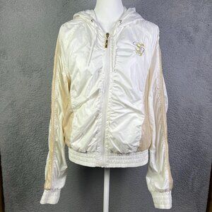Southpole Jacket Womens 1X White Gold Full Zip Hooded Windbreaker Y2K Retro
